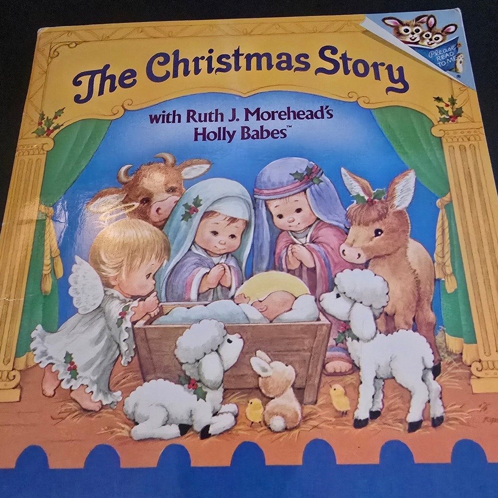 Vintage 1980s Random House The Christmas Story Holly Babes Childrens Book Blue